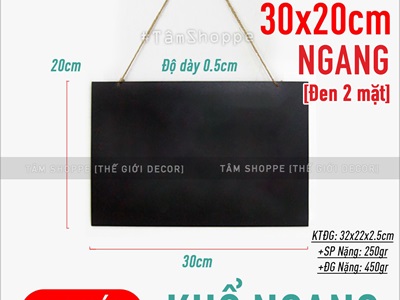 Bảng đen viết phấn chữ nhật treo tường nhiều cỡ [2 mặt - kèm dây] BANGDEN-18